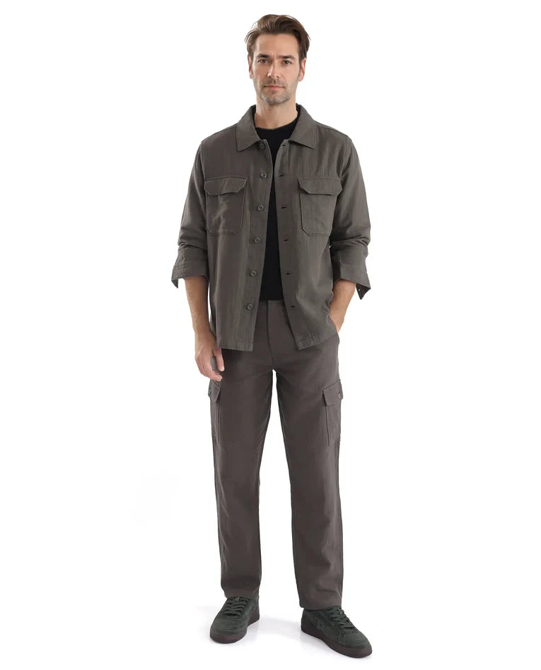 Textured Knit Cotton Shirt – Long Sleeves – Earth Brown| Rare Rabbit