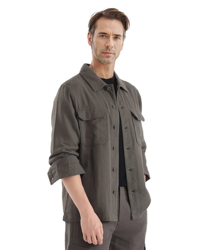 Textured Knit Cotton Shirt – Long Sleeves – Earth Brown| Rare Rabbit