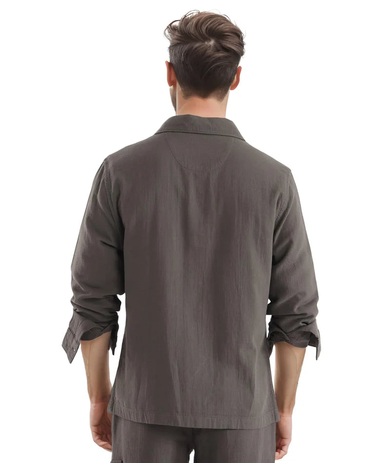 Textured Knit Cotton Shirt – Long Sleeves – Earth Brown| Rare Rabbit