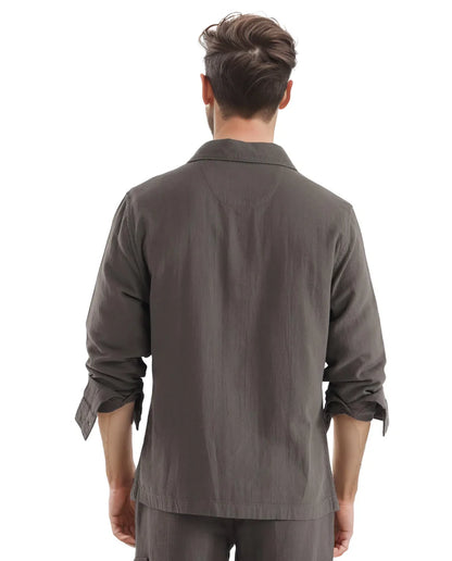 Textured Knit Cotton Shirt – Long Sleeves – Earth Brown| Rare Rabbit