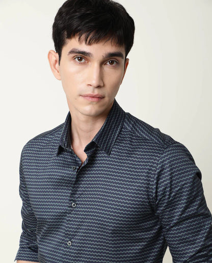 Structured Green Patterned Shirt –MODA Series | Rare Rabbit