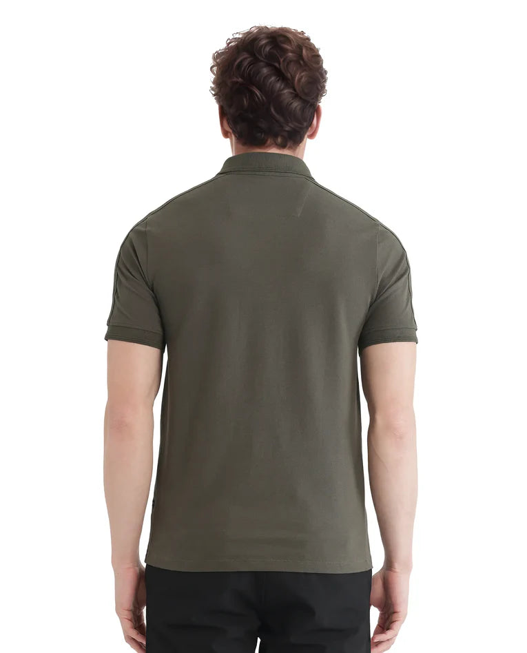 Olive Knit Polo with Shoulder Tape Detail –Rare Rabbit
