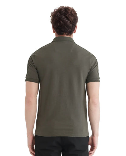 Olive Knit Polo with Shoulder Tape Detail –Rare Rabbit